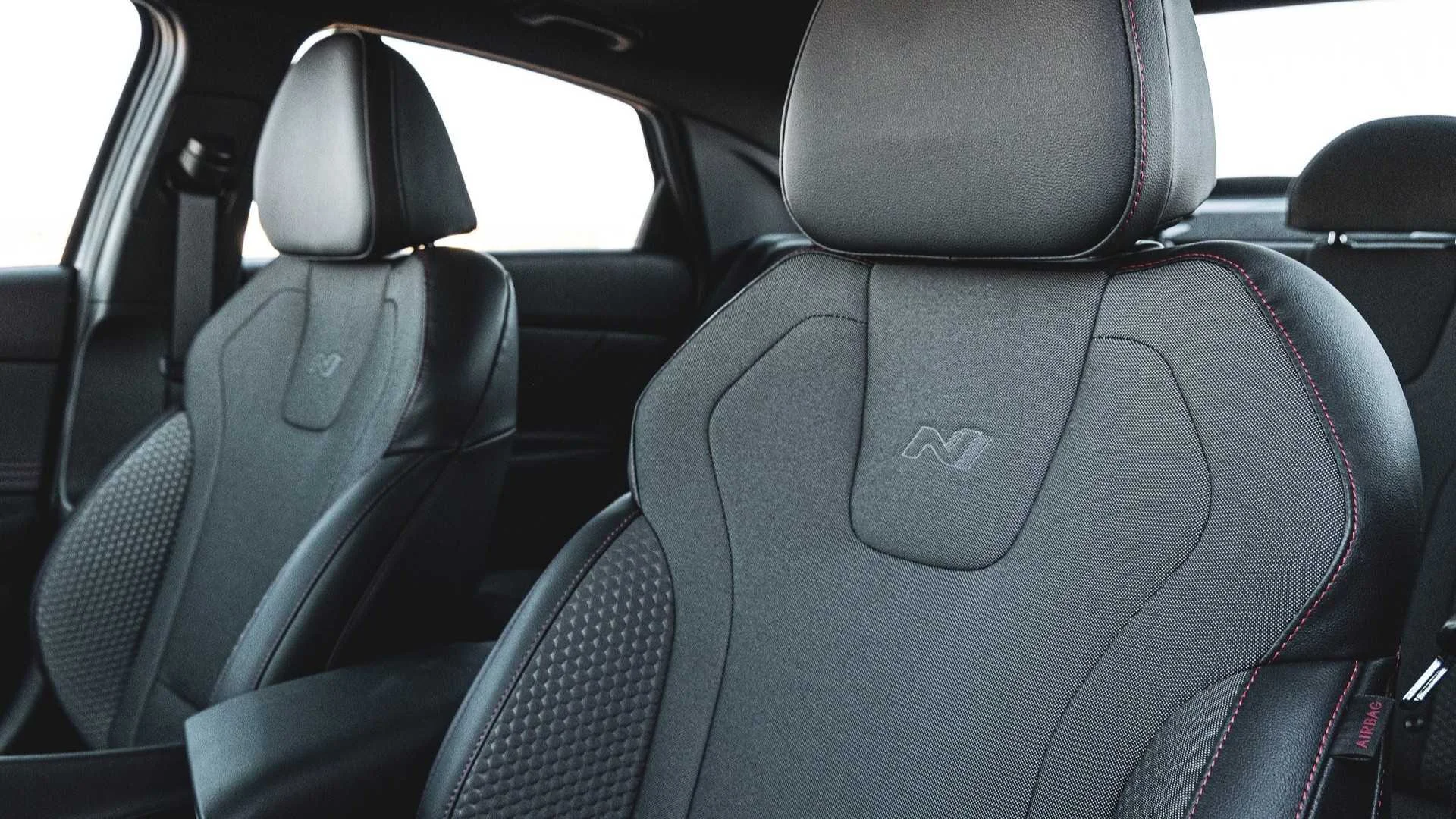 Close up of the front seats in a 2024 Hyundai Elantra N-Line