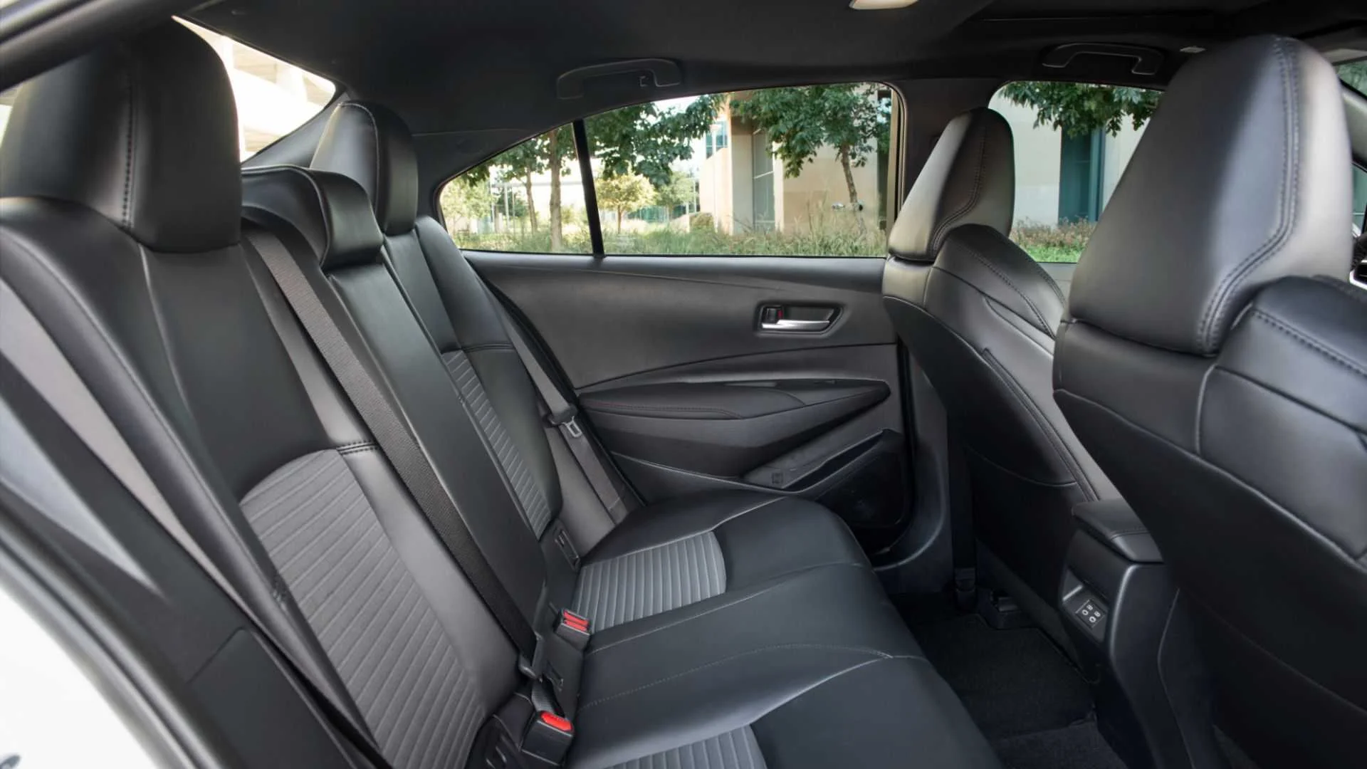 Shot inside the cabin of a 2025 Toyota Corolla showing the rear seats.