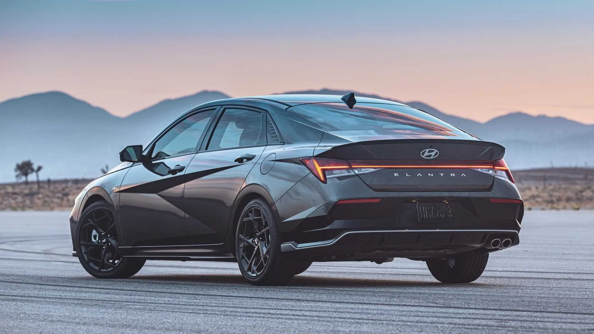 Rear 3/4 shot of a 2024 Hyundai Elantra N-Line