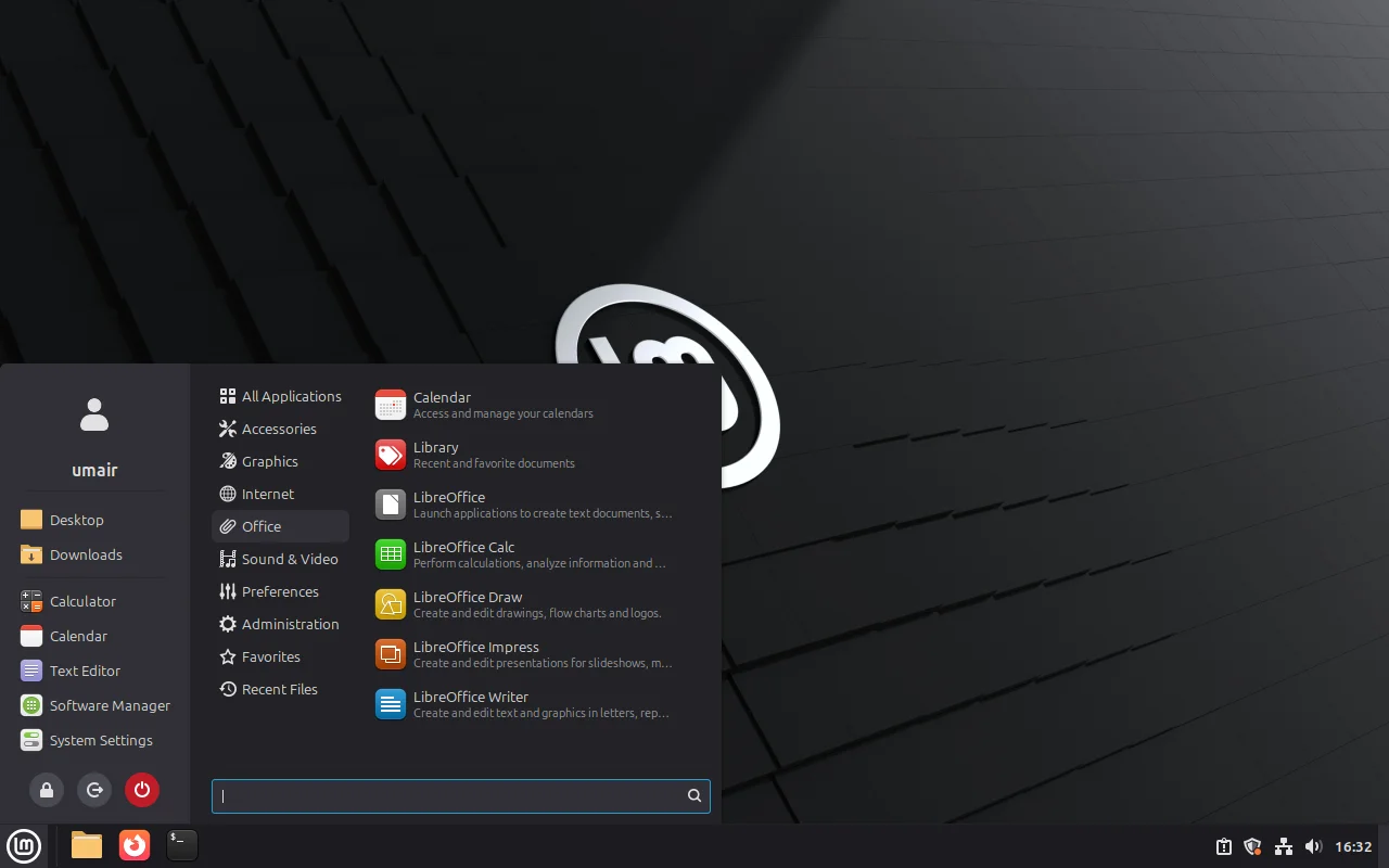 opening applications using menu in Linux mint