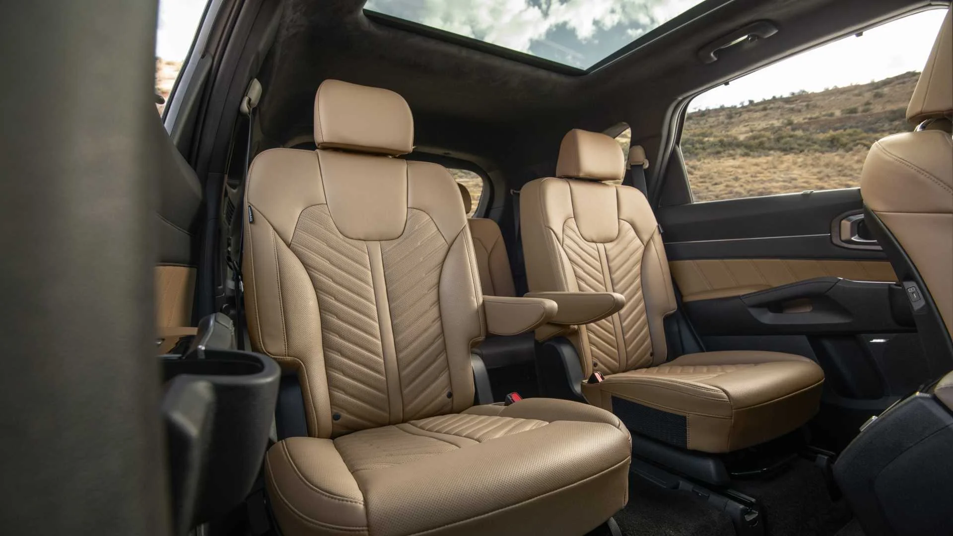 Interior shot of the rear seats in a 2026 Kia Sorento.