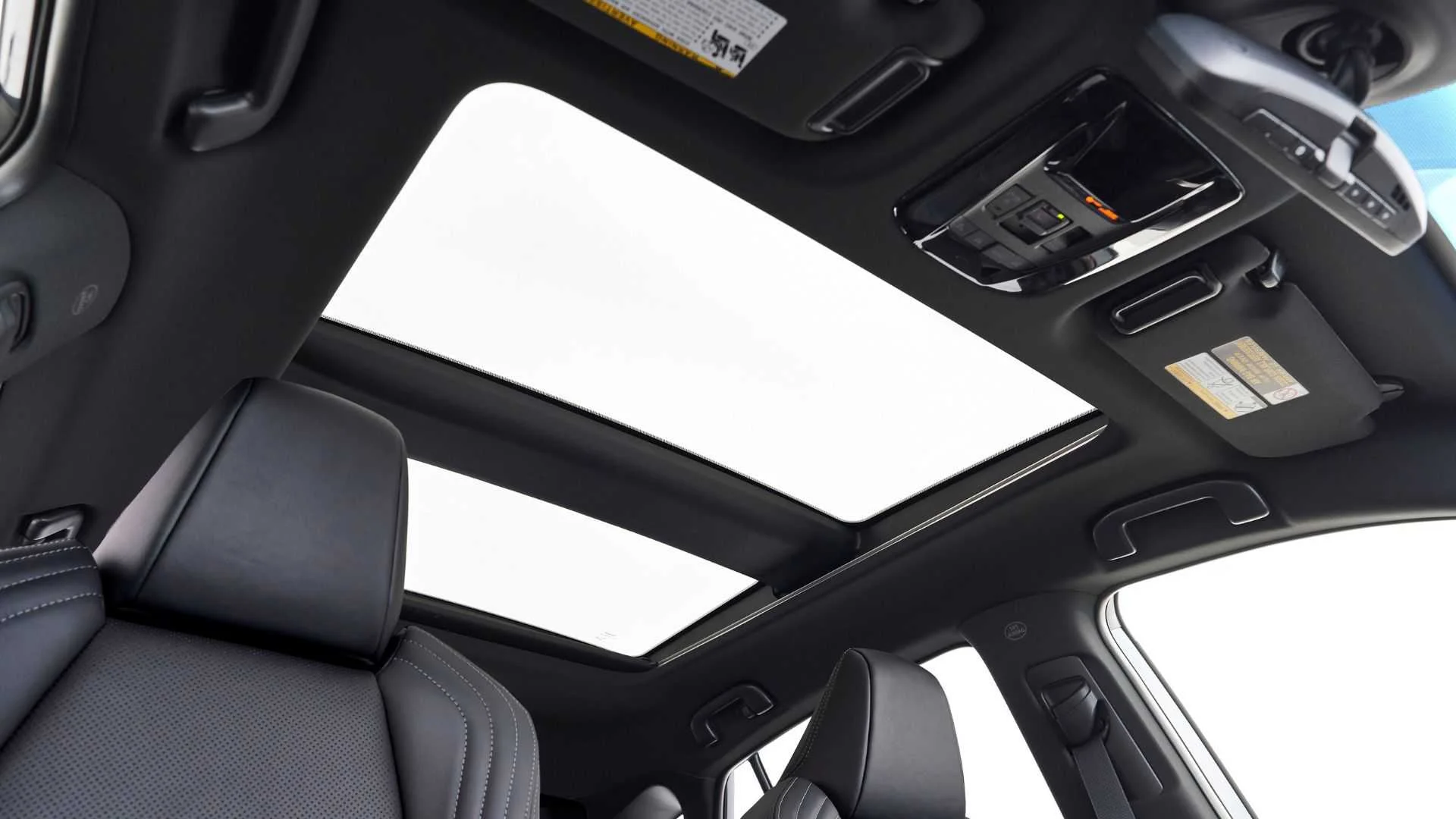 Shot inside the cabin of a 2021 Toyota Venza showing the panoramic roof.