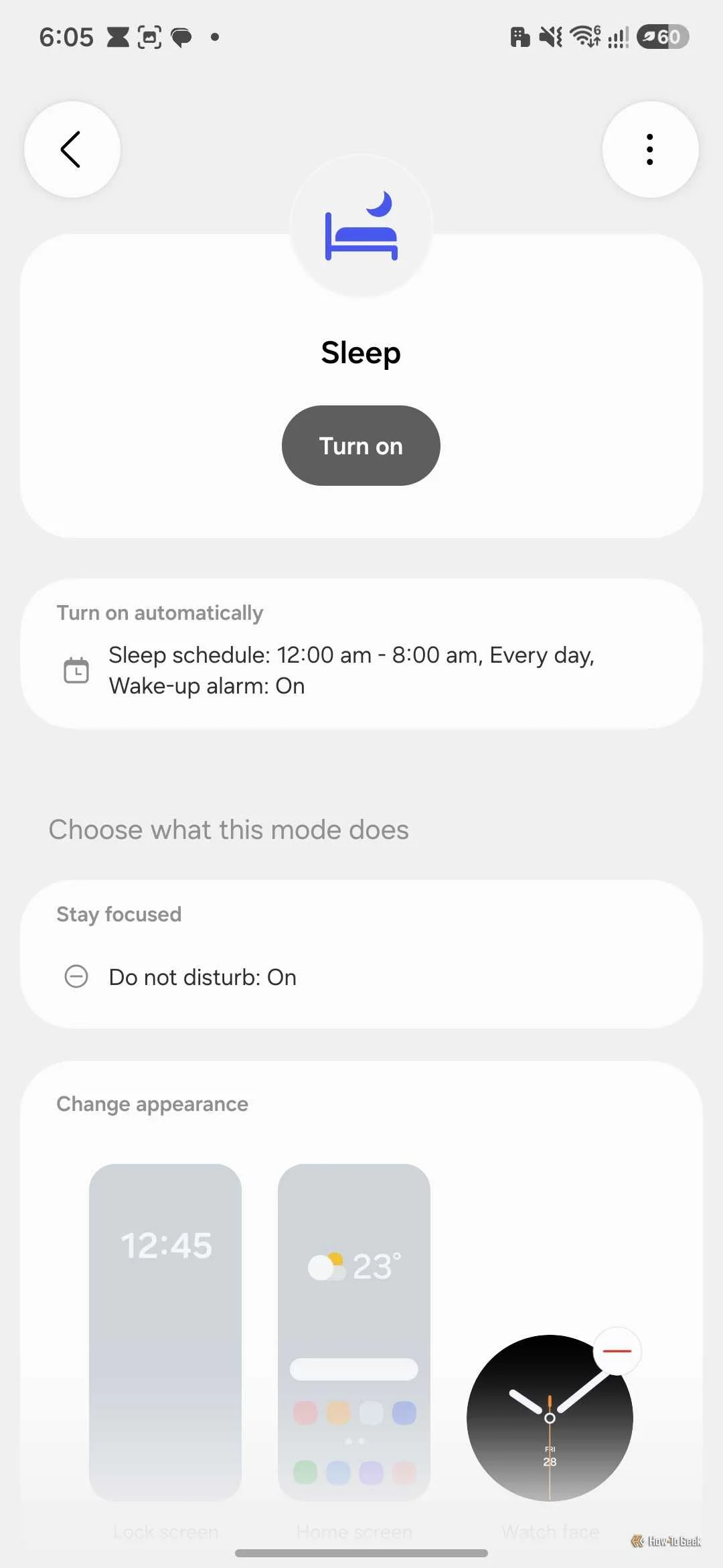 Sleep mode set to a 12 am to 8 am sleep schedule with a minimal black watch face selected.