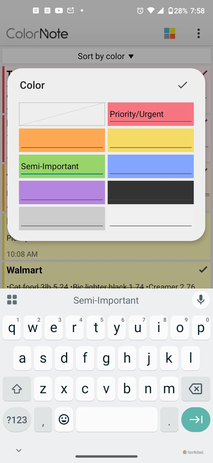 ColorNote app settings for color labeling
