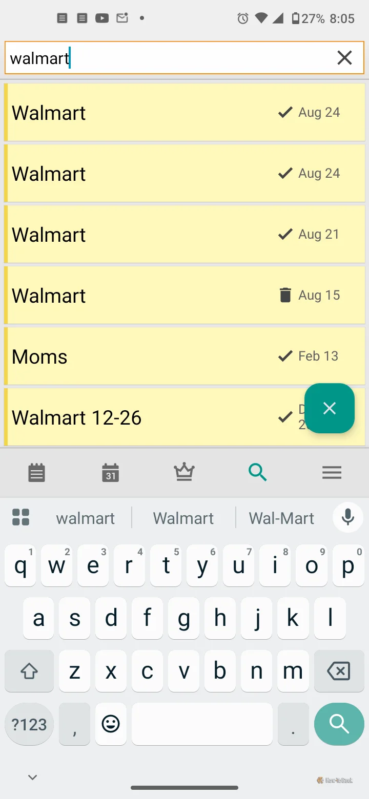Screenshot of the ColorNote app displaying a search