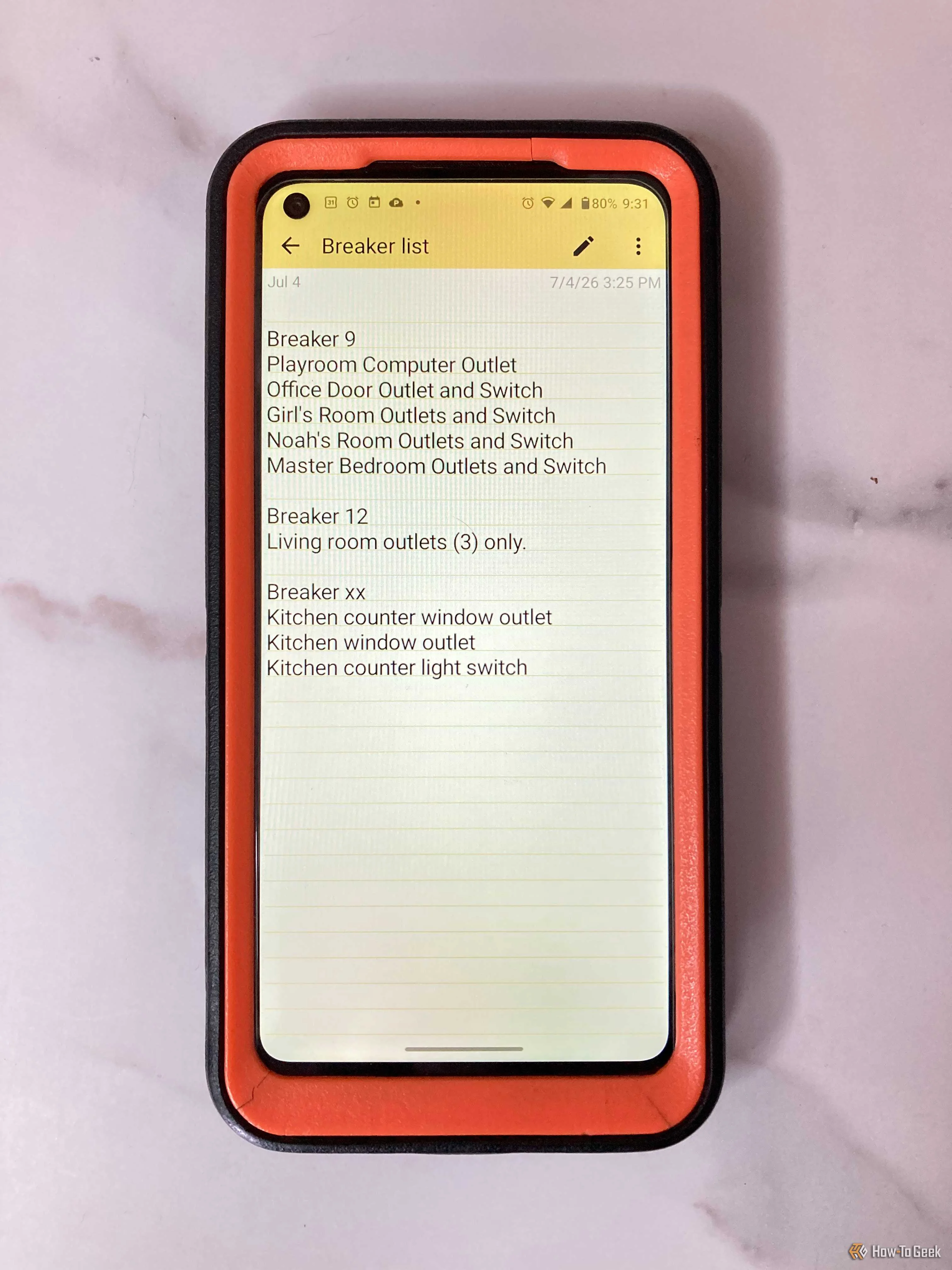 Android Colornote app with a note on circuit breakers