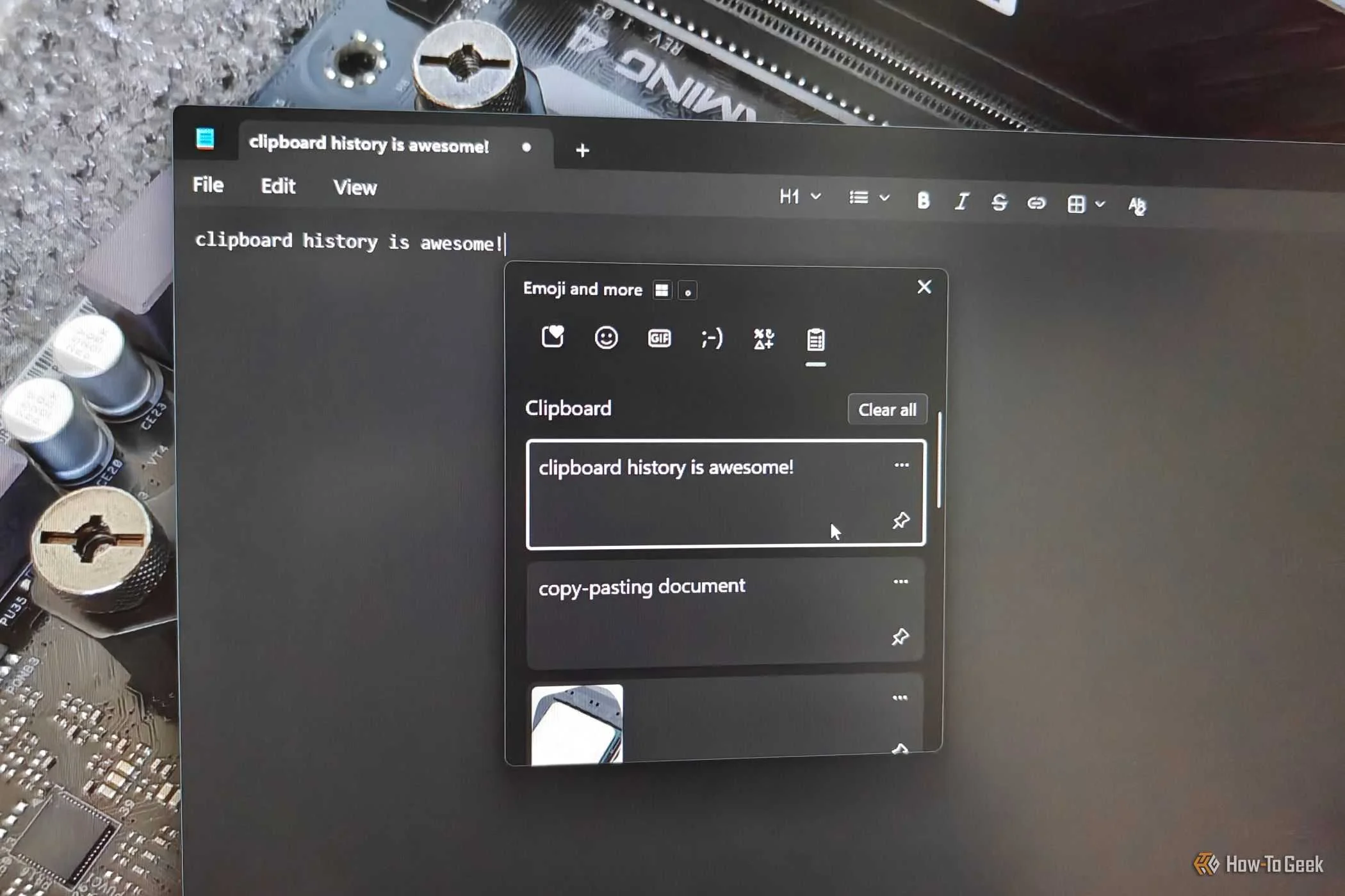 Clipboard History in Windows 11.