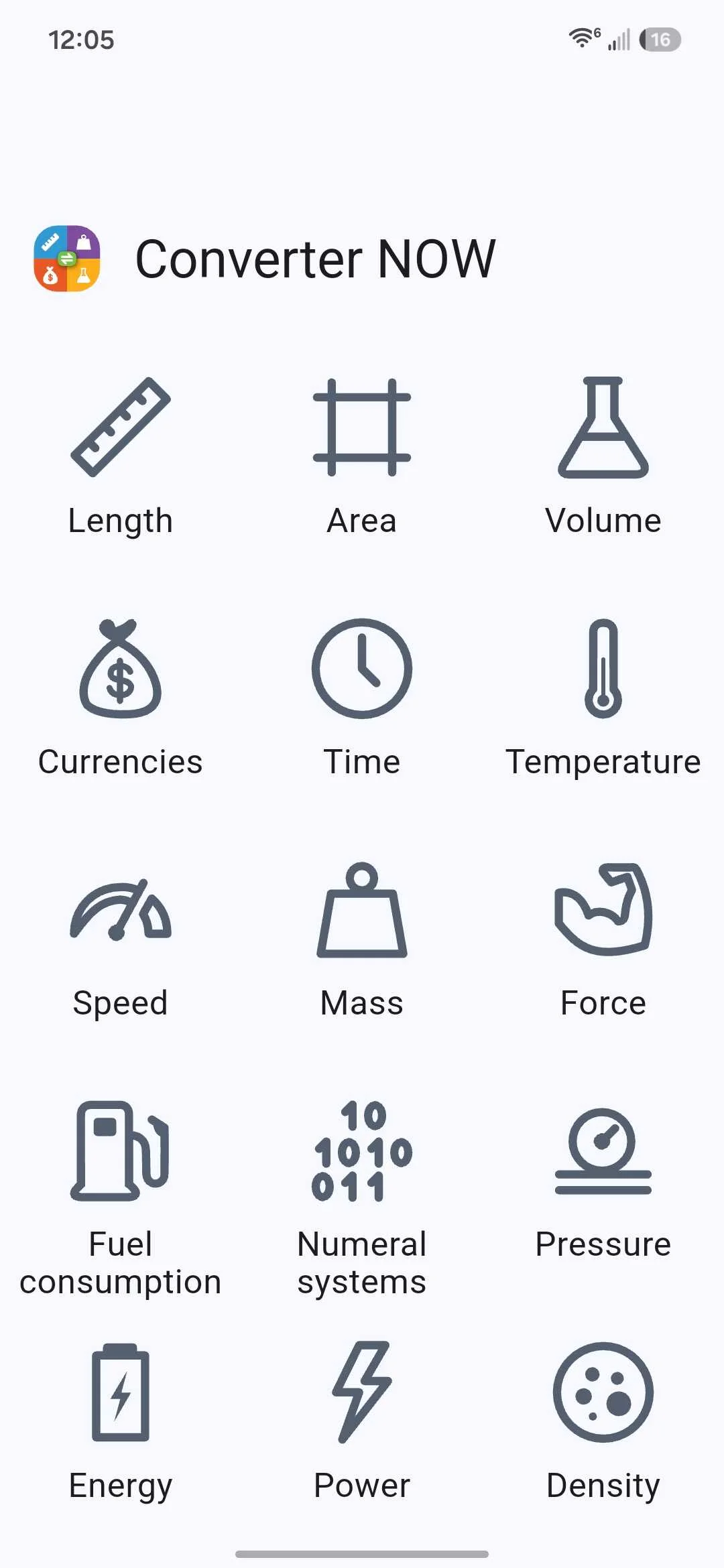 Conversion options within the Converter NOW Android app.