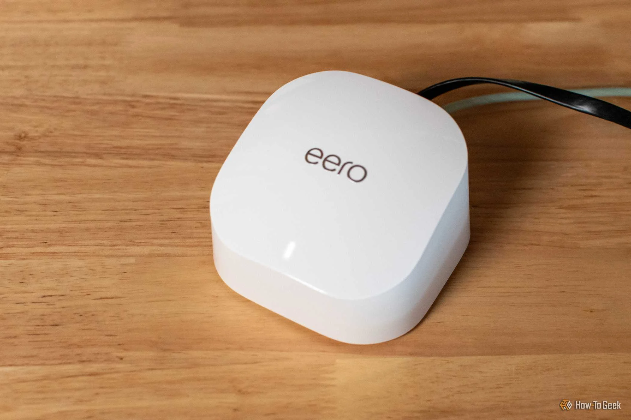 Top down view of Amazon Eero Wi-Fi router.