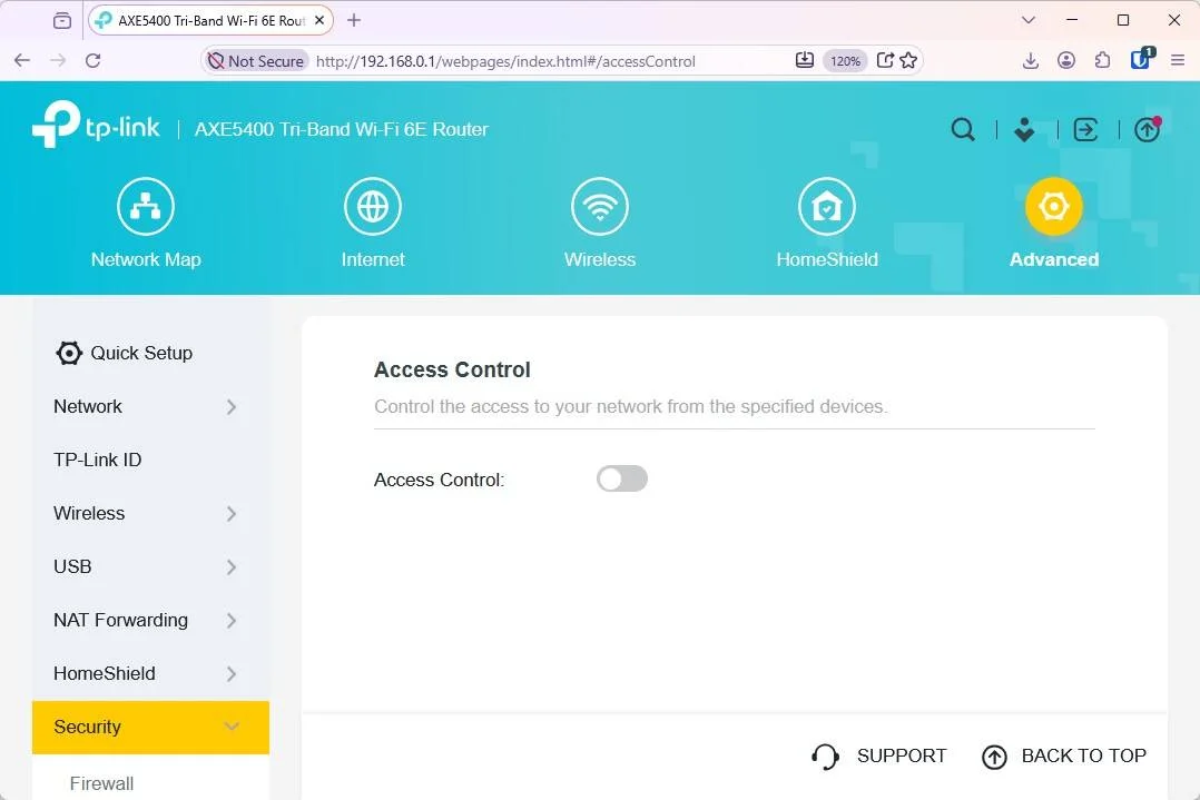 The settings in a TP-Link router. 