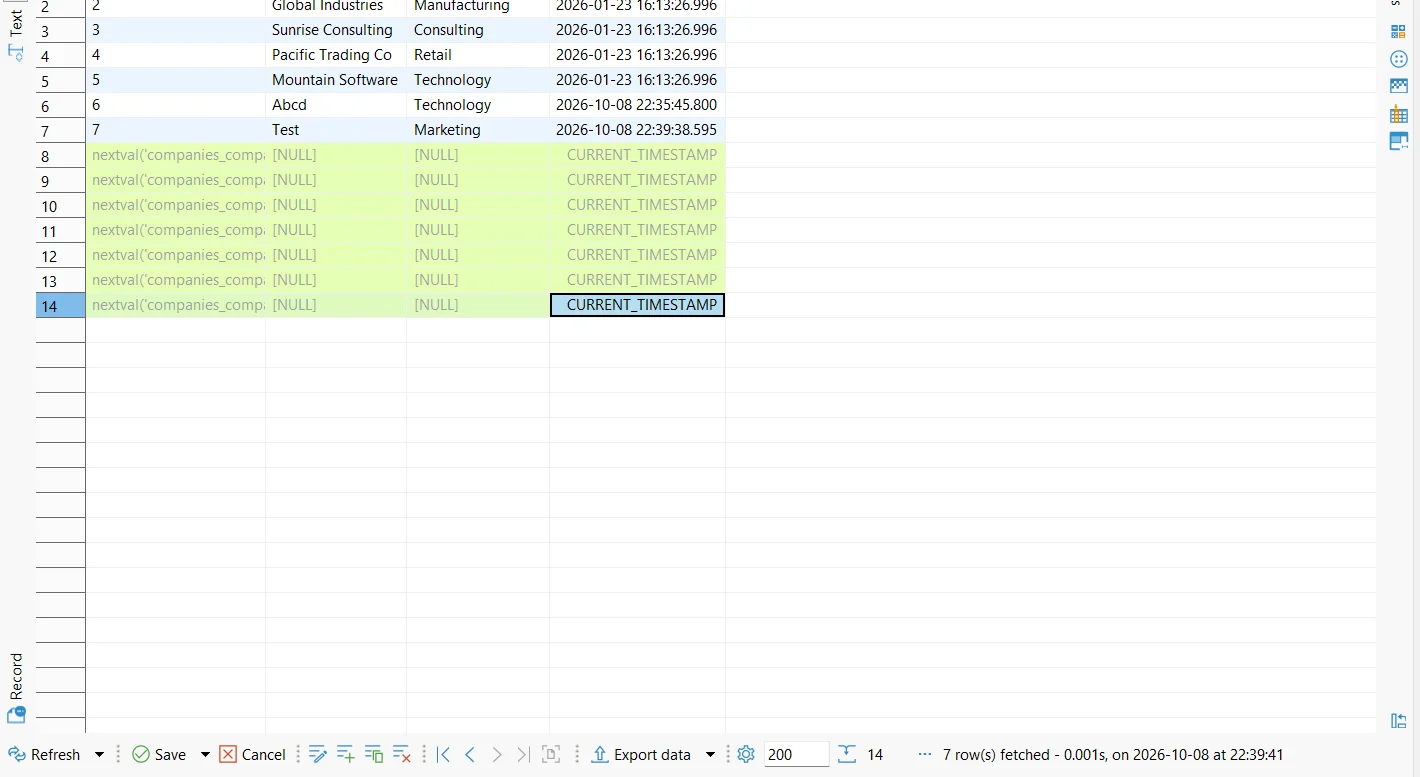 DBeaver add new row function with Save and Cancel button for your changes.