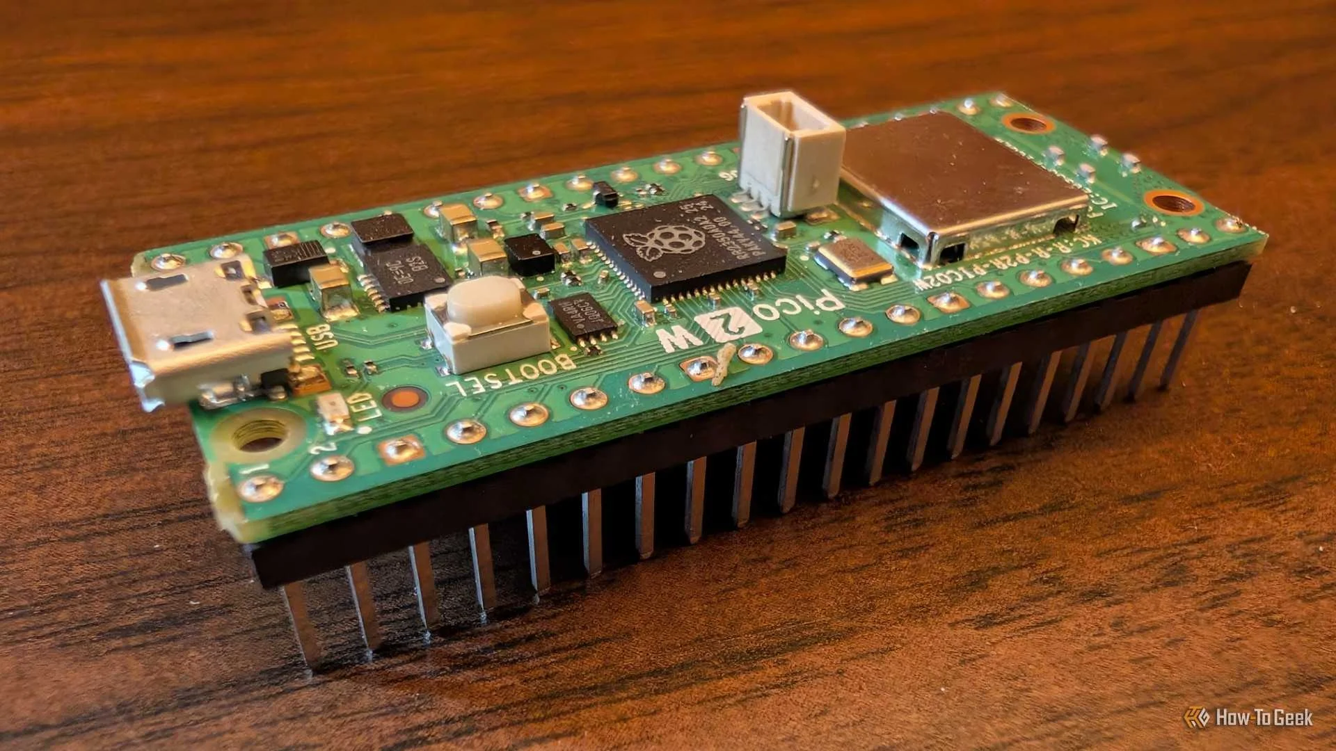 A Raspberry Pi Pico 2 W with the GPIO header.