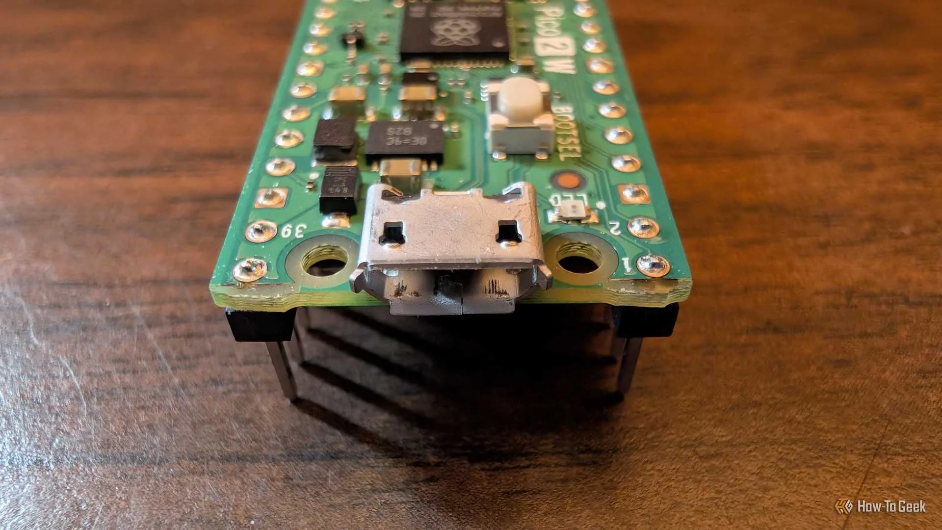 Pico 2 W with the USB port visible. 