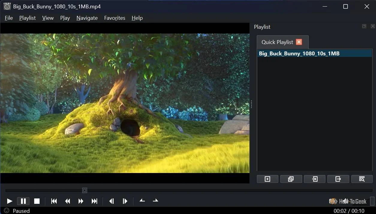 The Big Buck Bunny animation video playing in MPC-QT media player.