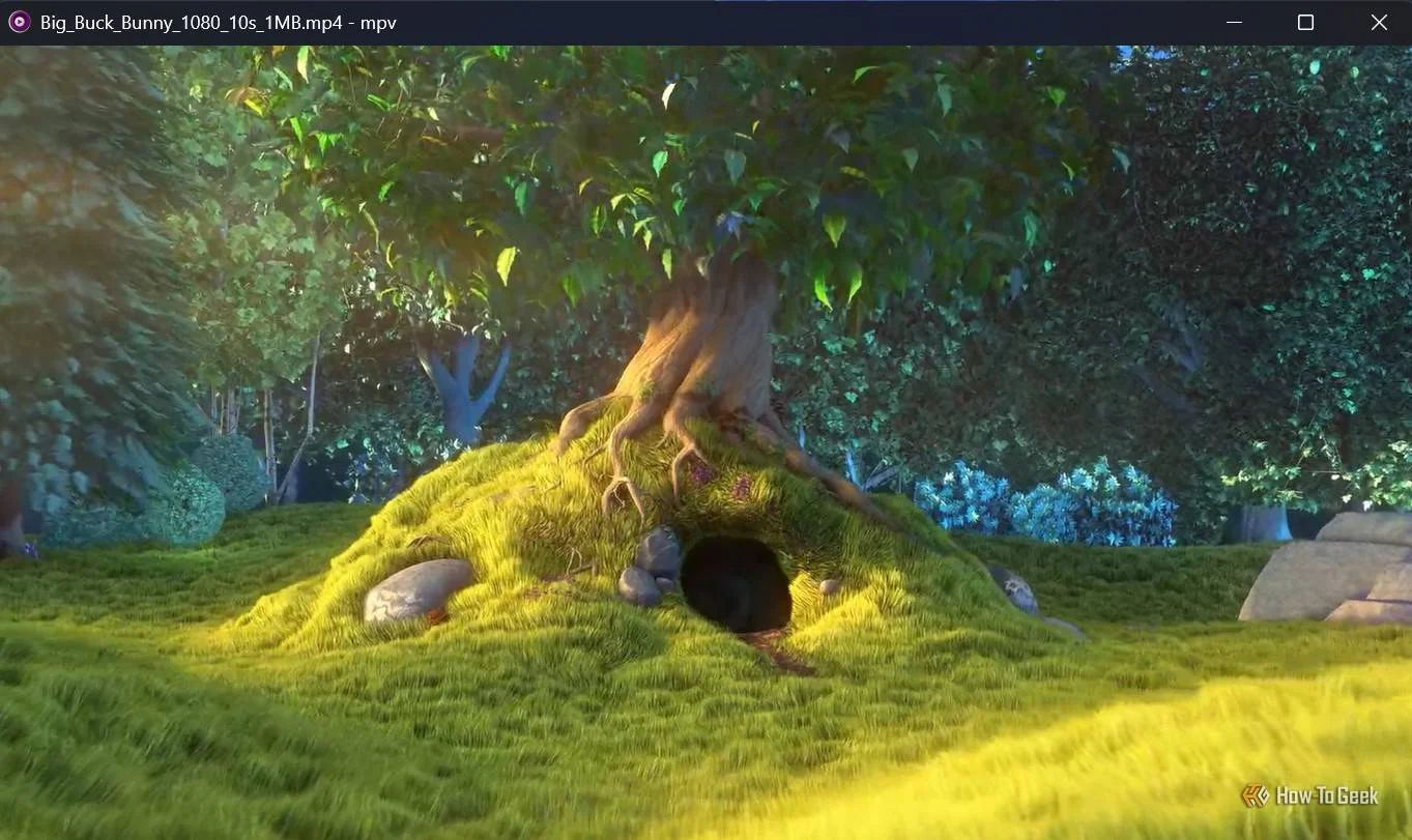 The Big Buck Bunny animation video playing in MPV media player.