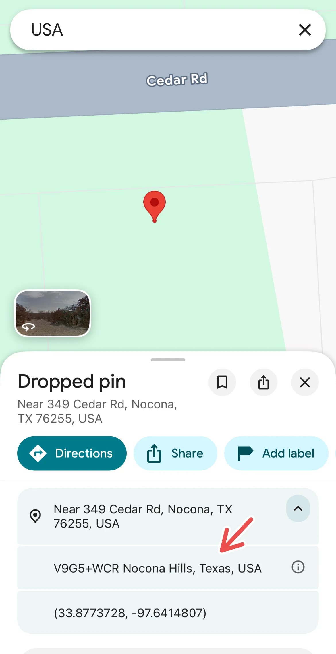 Finding Plus Codes on Google Maps mobile.