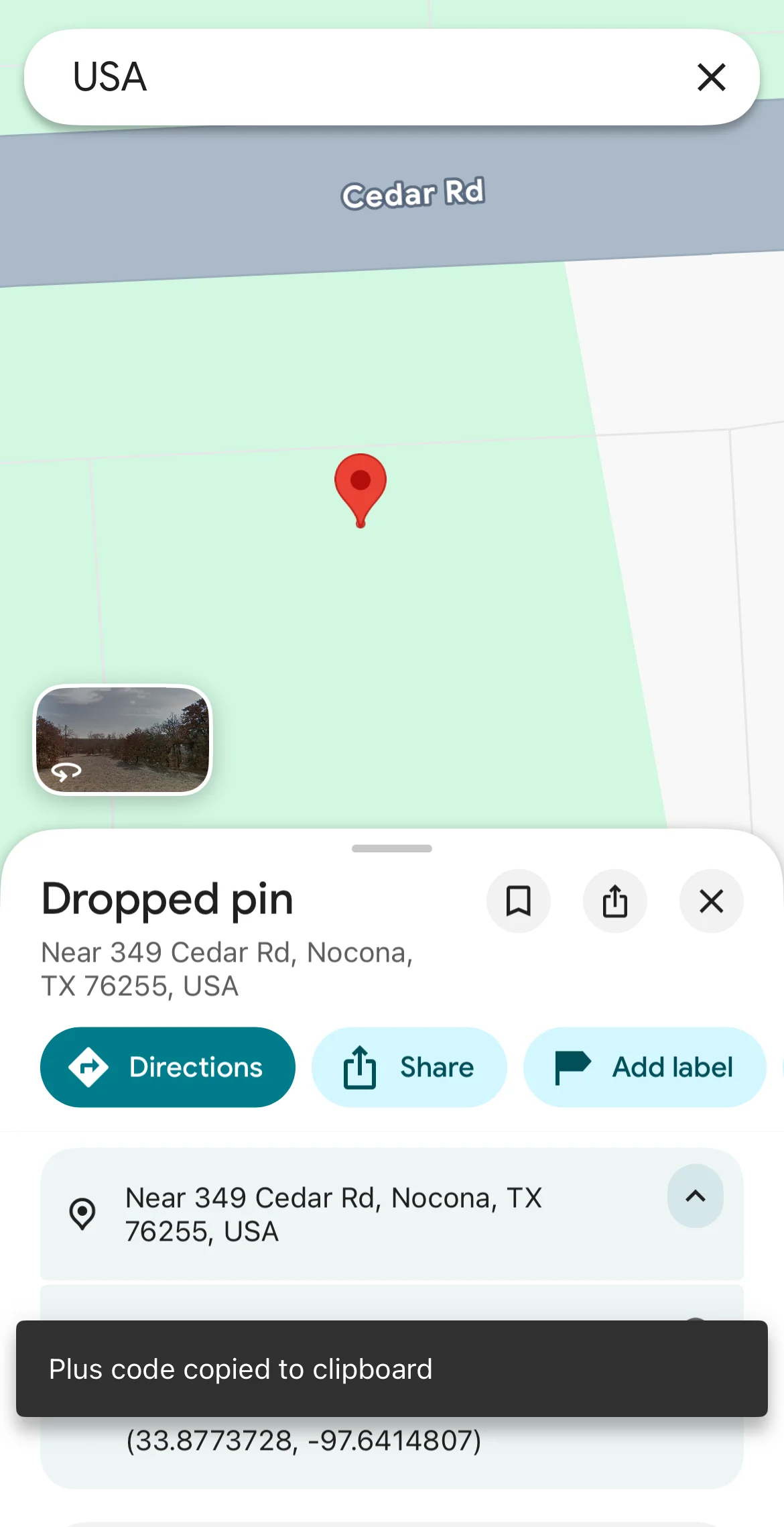 Copying Plus Codes on Google Maps mobile.