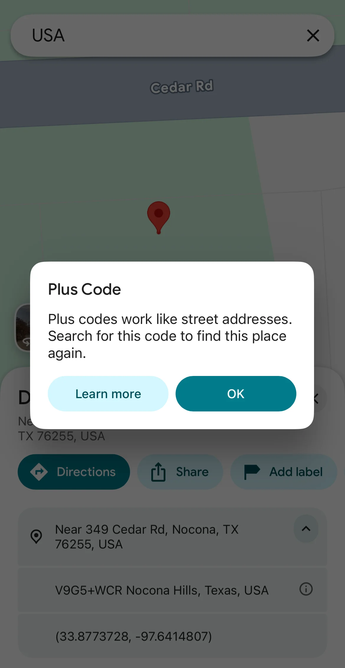 Using Plus Codes on Google Maps mobile.